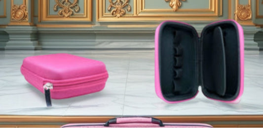 Travel case (pink sturdy protective cover) holds 10 Roller Ball 10 ml Bottles.