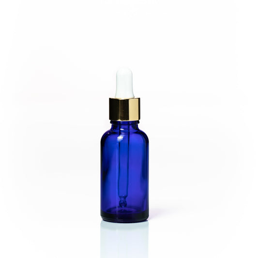 30ml Blue Glass bottle – with Tamper Gold Dropper