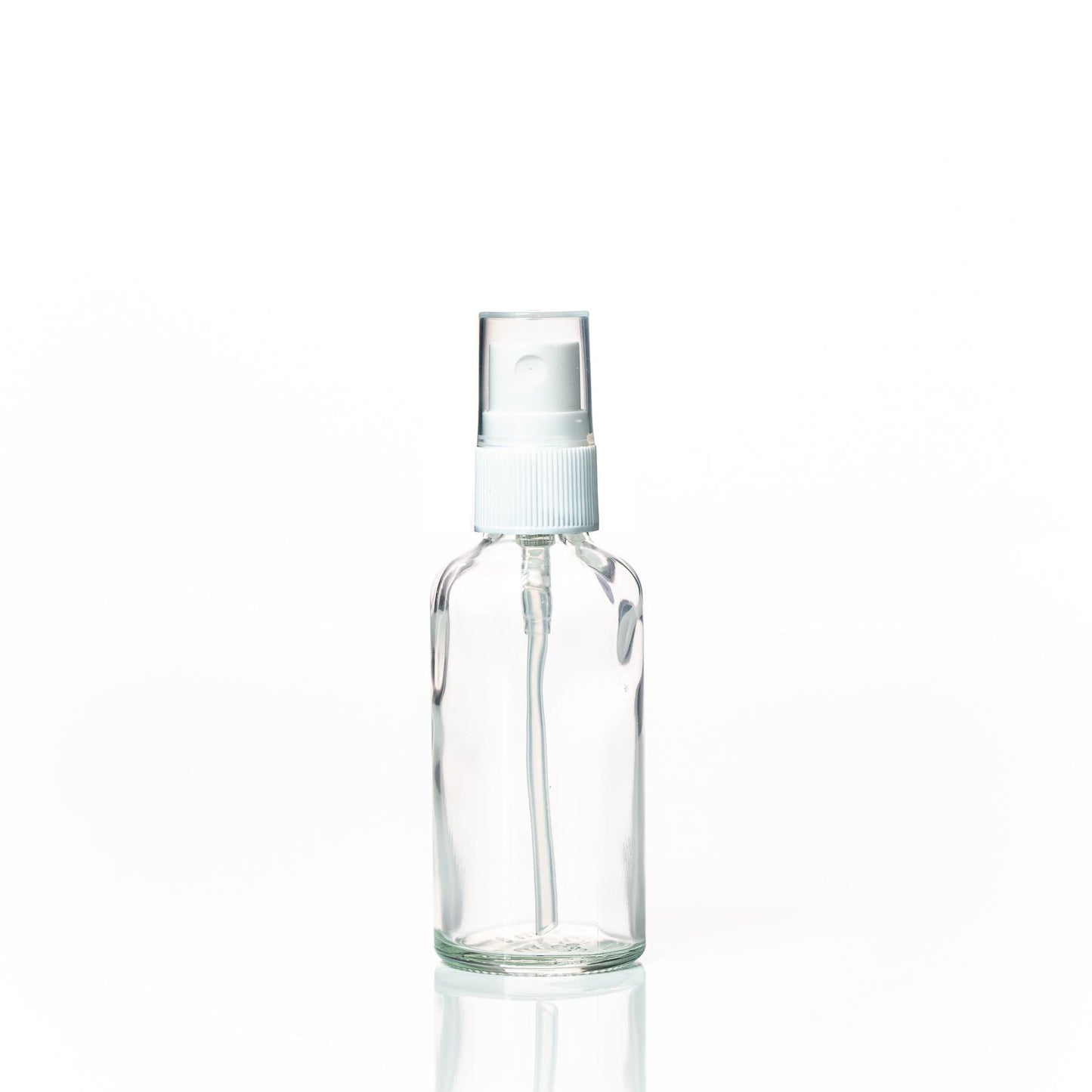 50ml Clear glass bottle – with White fine mist spray