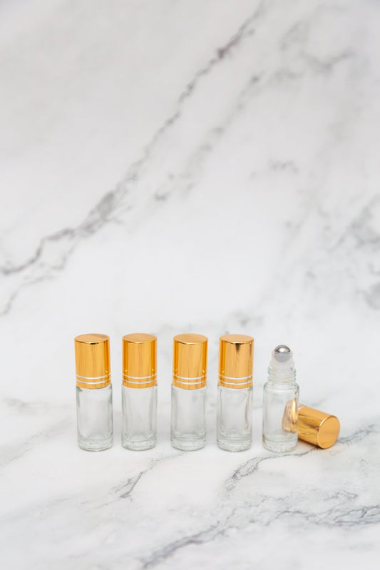 5ml Clear Glass Rollerball Bottles with Gold Lids